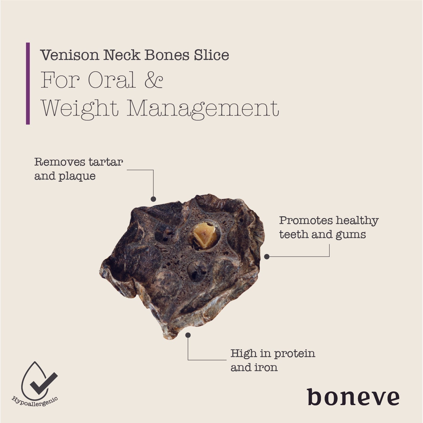 Boneve Air-Dried Free-Range Grass-Fed Venison Neck Bone Slice Dog Treat - 100G