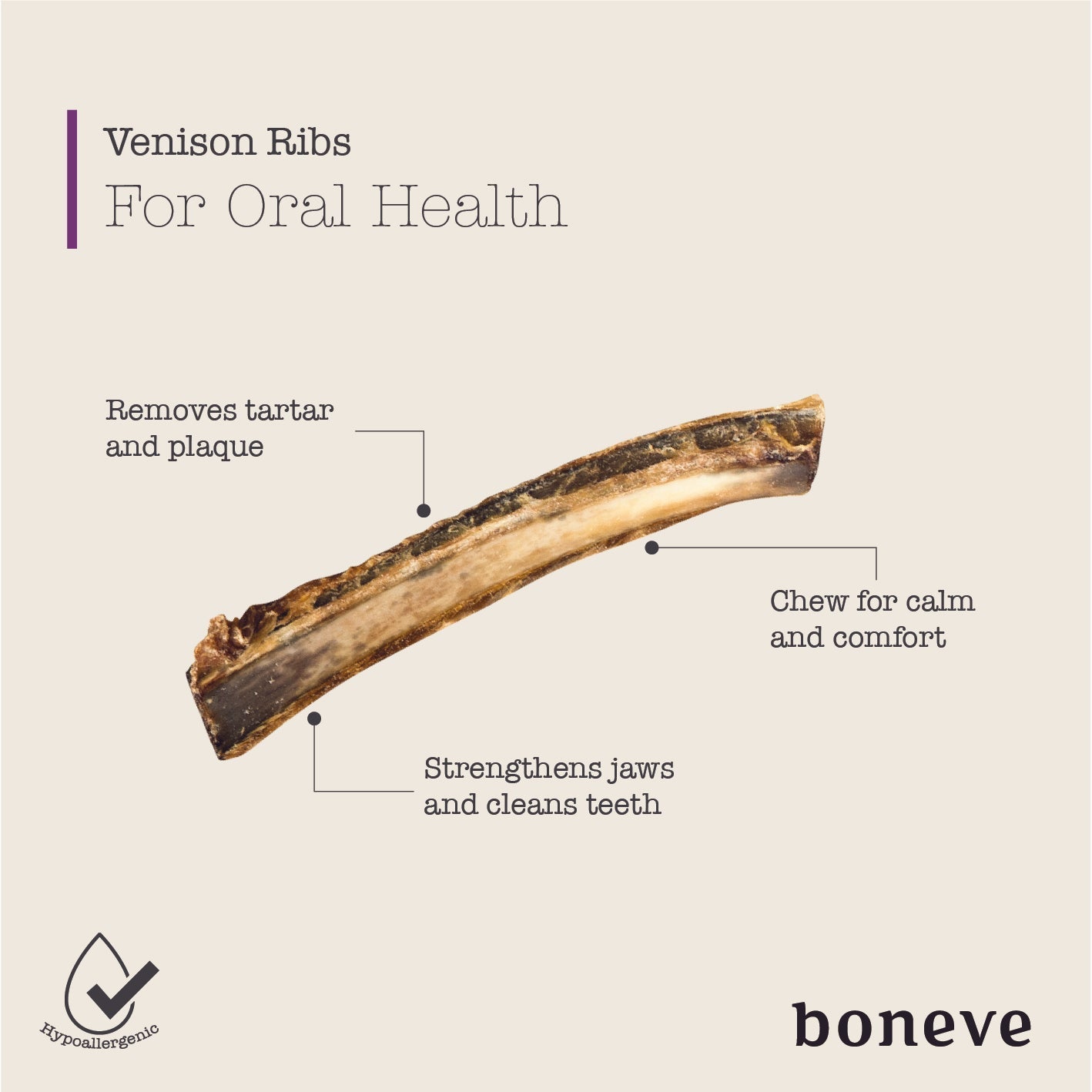 Boneve Air-Dried Free-Range Grass-Fed Venison Ribs Dog Treat - 200G