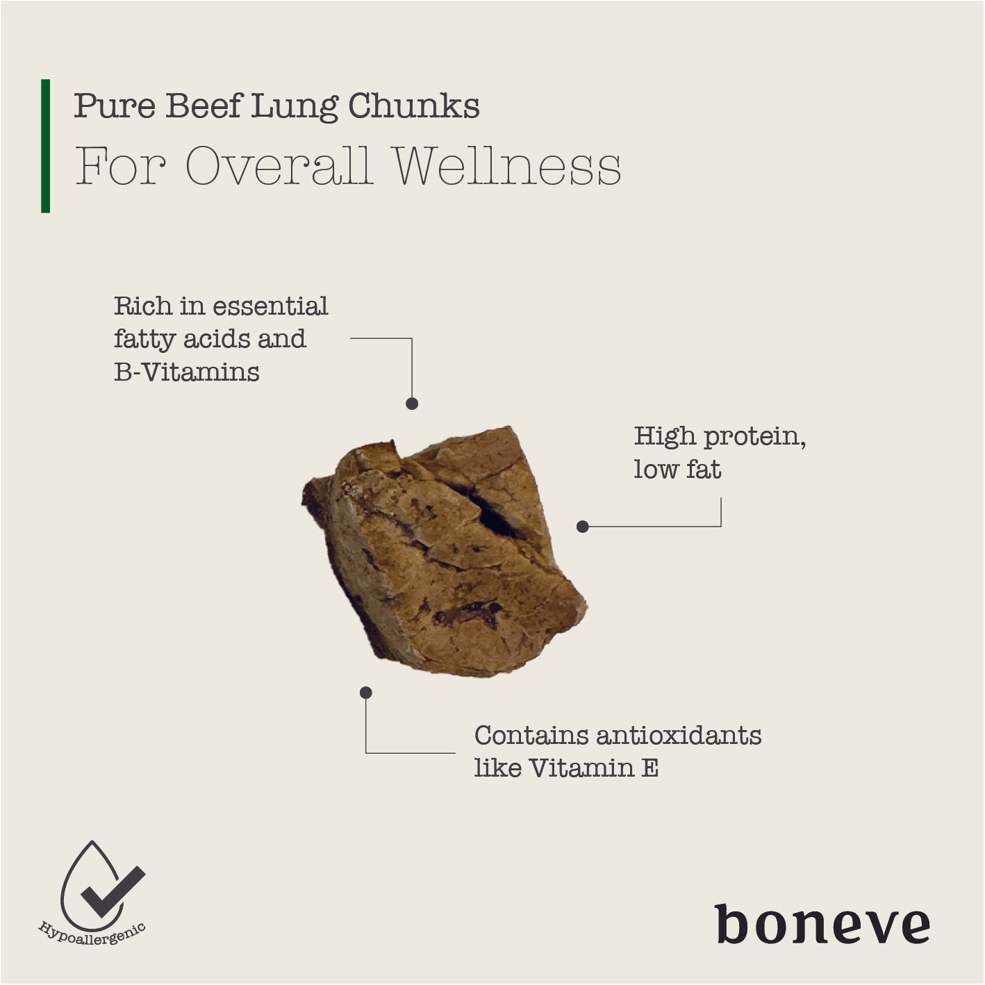 Boneve Air-Dried Free-Range Grass-Fed Beef Lung Chunks Dog Treat - 100G