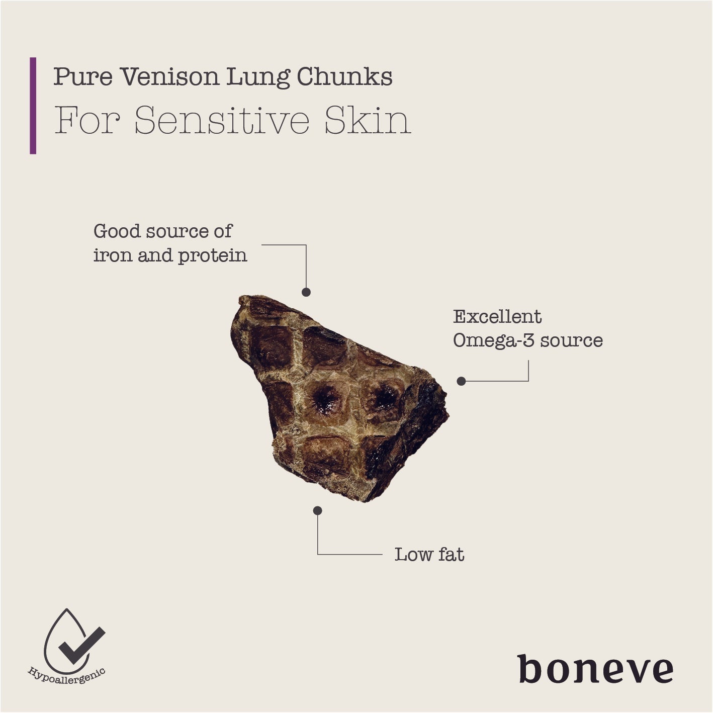 Boneve Air-Dried Free-Range Grass-Fed Venison Lung Dog Treat - 85G