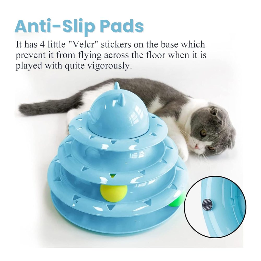 Cozy Paws Multi-Level Ball Track Cat Toy with Cartoon Face – Mixed Colors