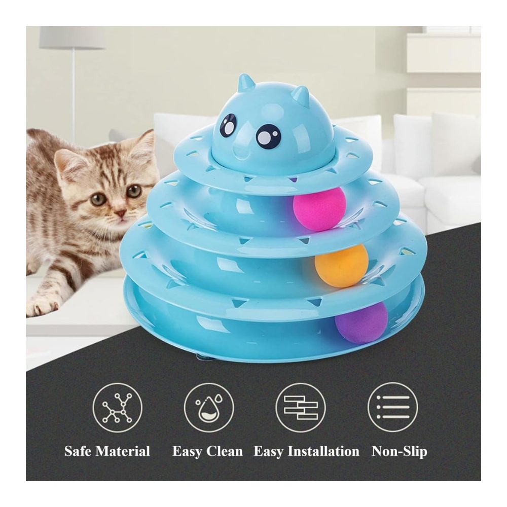 Cozy Paws Multi-Level Ball Track Cat Toy with Cartoon Face – Mixed Colors