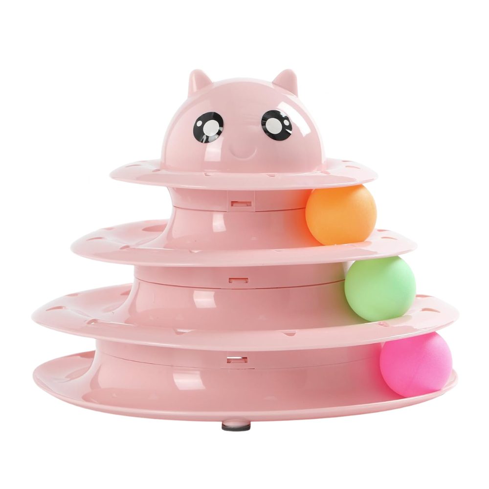 Cozy Paws Multi-Level Ball Track Cat Toy with Cartoon Face – Mixed Colors