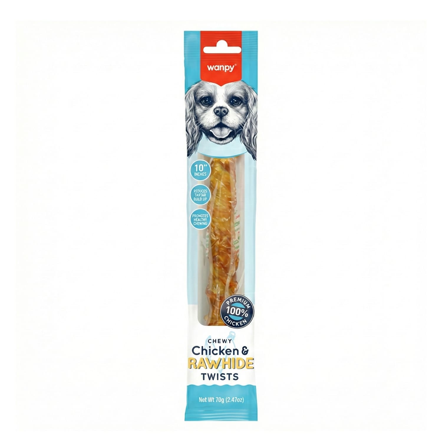 Wanpy Chewy 10″ Chicken Jerky & Rawhide Twists 70g