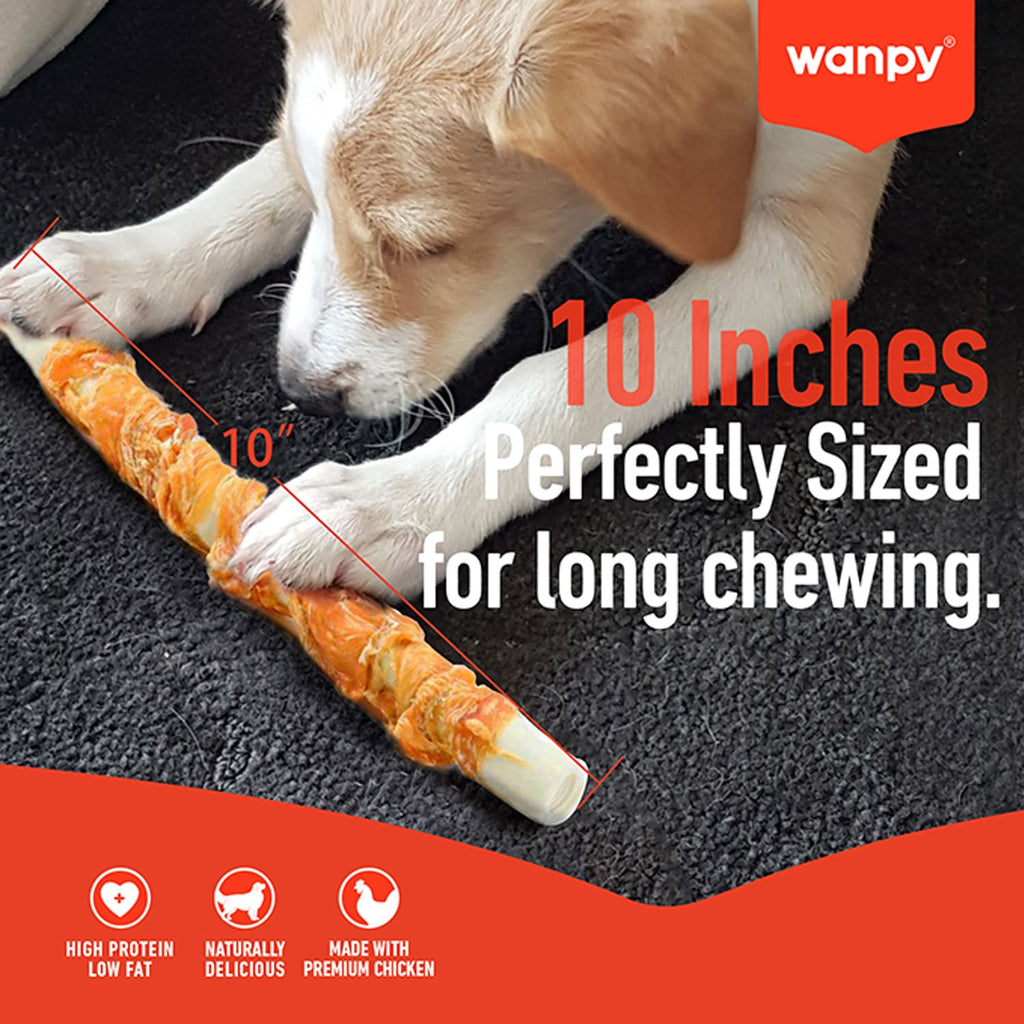 Wanpy Chewy 10″ Chicken Jerky & Rawhide Twists 70g