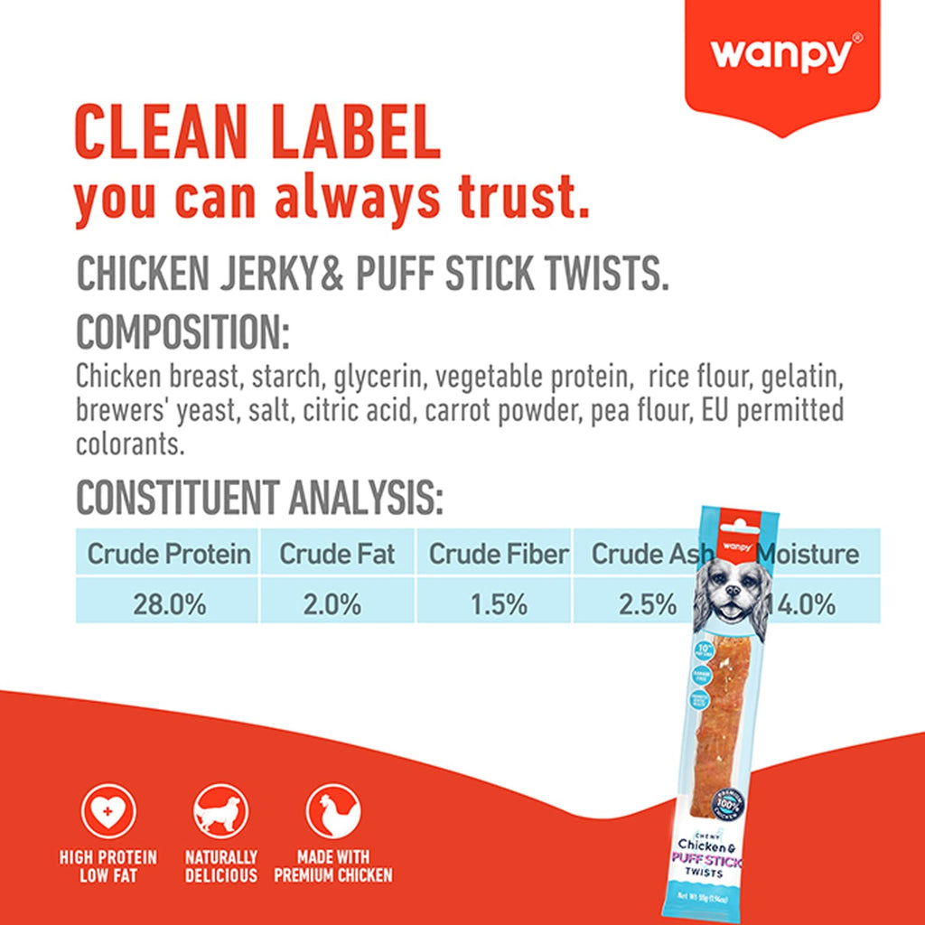 Wanpy Chewy 10″ Chicken & Puff Sticks Twists 70g
