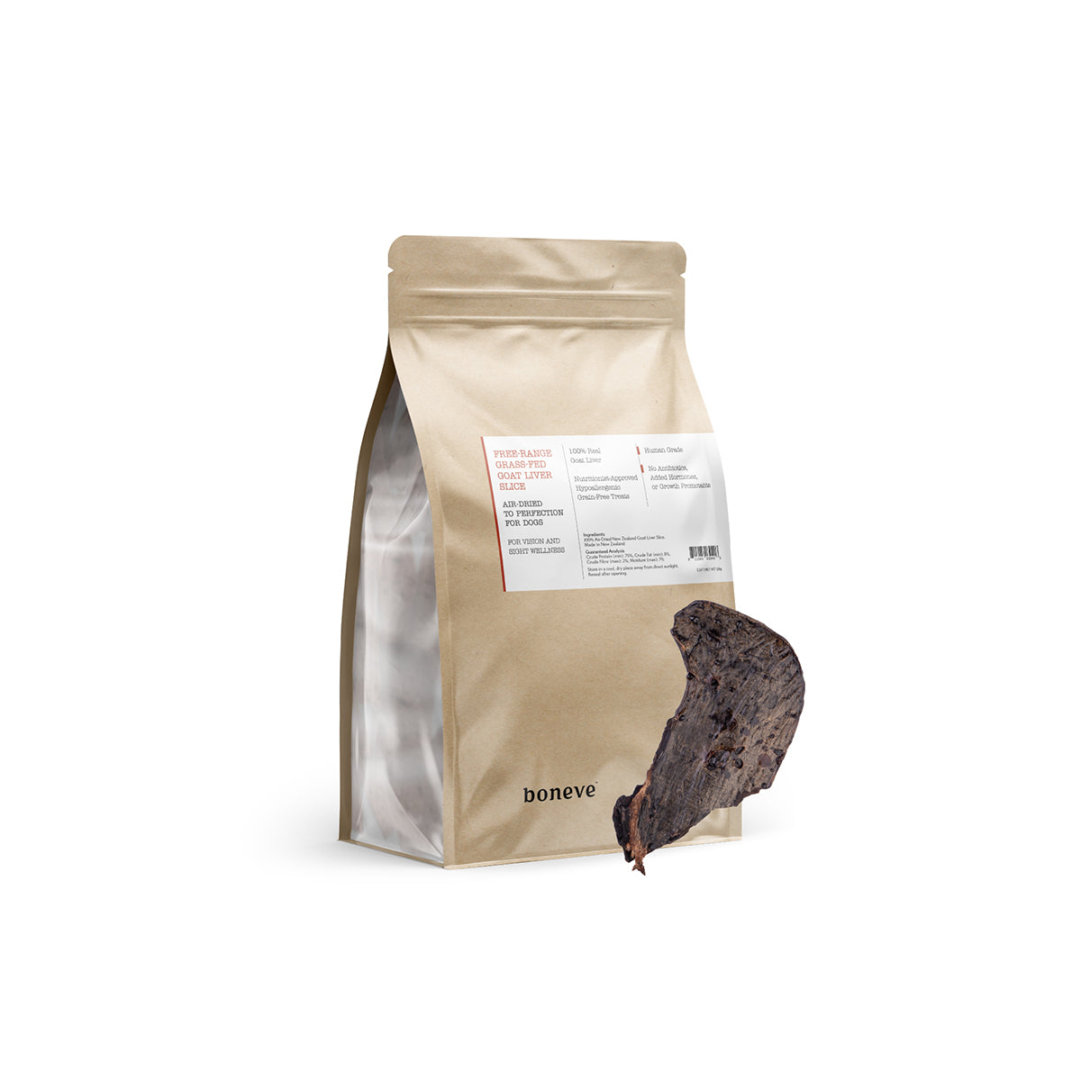 Boneve Air-Dried Free-Range Grass-Fed Goat Liver Slice Dog Treat - 120G
