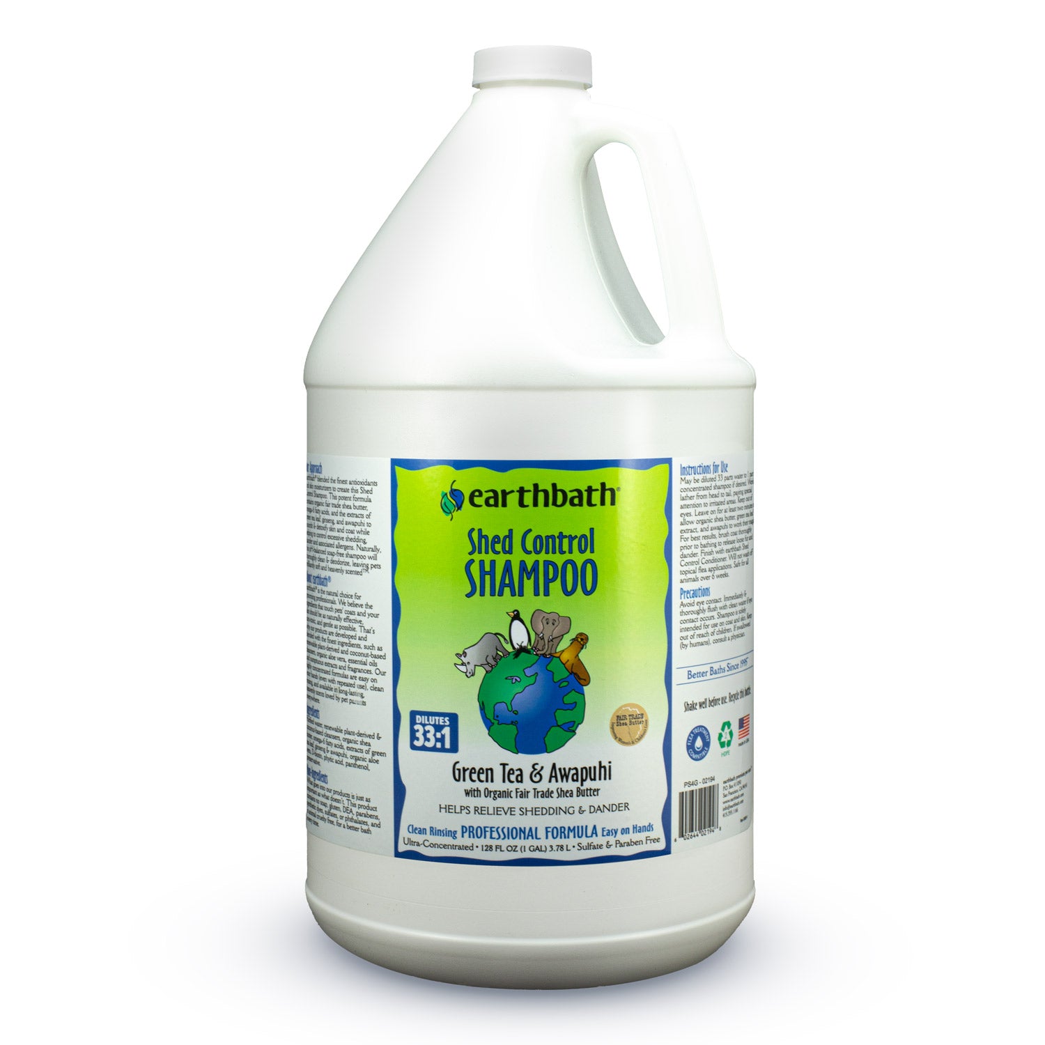 earthbath Shed Control Shampoo, Green Tea & Awapuhi with Organic Fair Trade Shea Butter, Helps Relieve Shedding & Dander, Made in USA, 128 oz (1 Gallon)