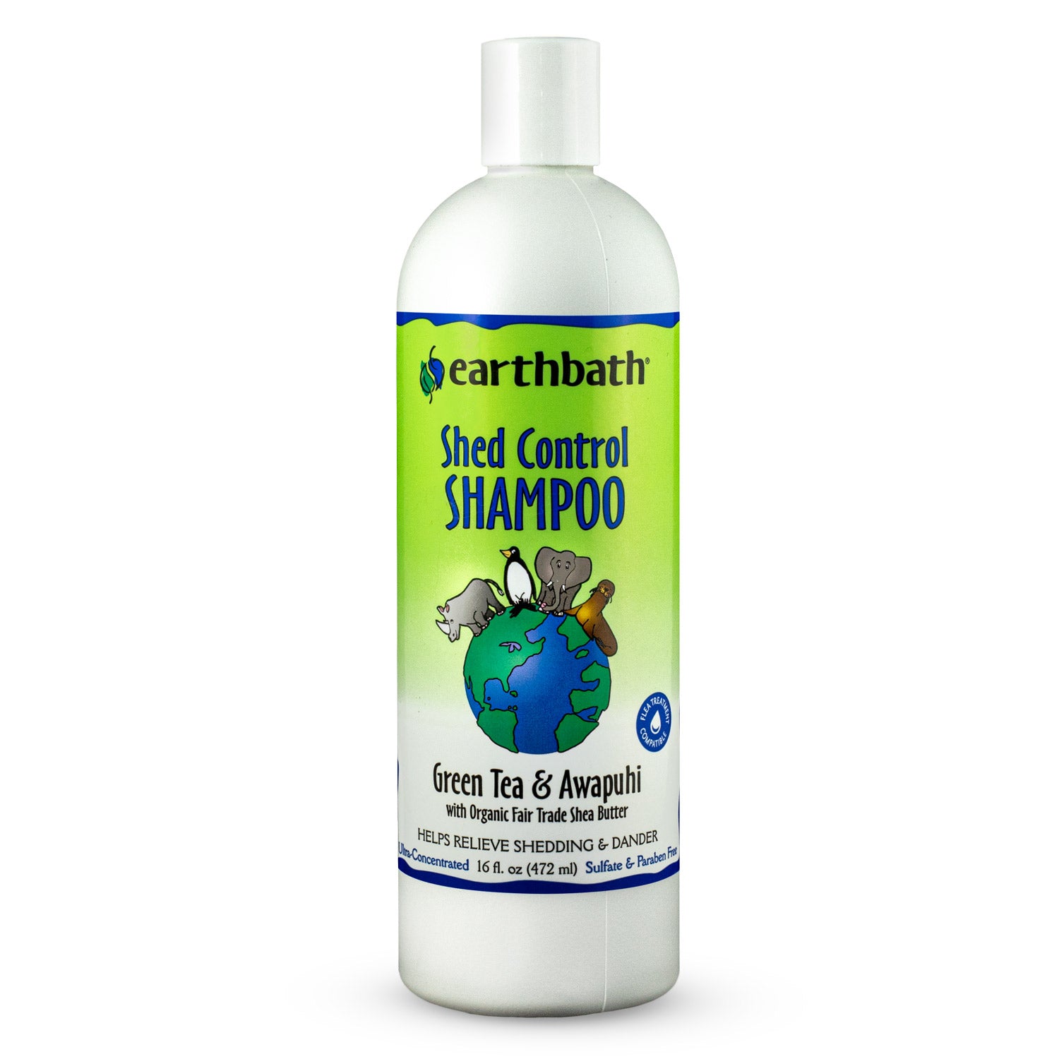 earthbath Shed Control Shampoo, Green Tea & Awapuhi with Organic Fair Trade Shea Butter, Helps Relieve Shedding & Dander, Made in USA -16 oz
