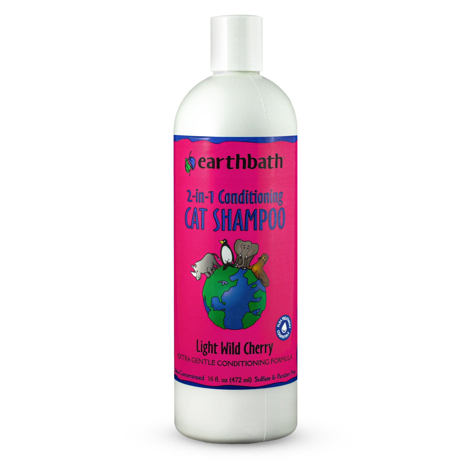 earthbath 2-in-1 Conditioning Cat Shampoo, Light Wild Cherry, Extra Gentle Conditioning Formula, Made in USA, 16 oz