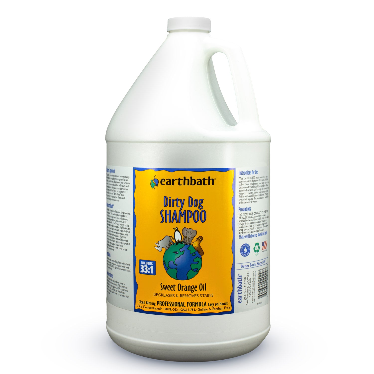 earthbath Dirty Dog Shampoo Sweet Orange Oil, Degreases & Removes Stains, 128 oz (1 Gallon)