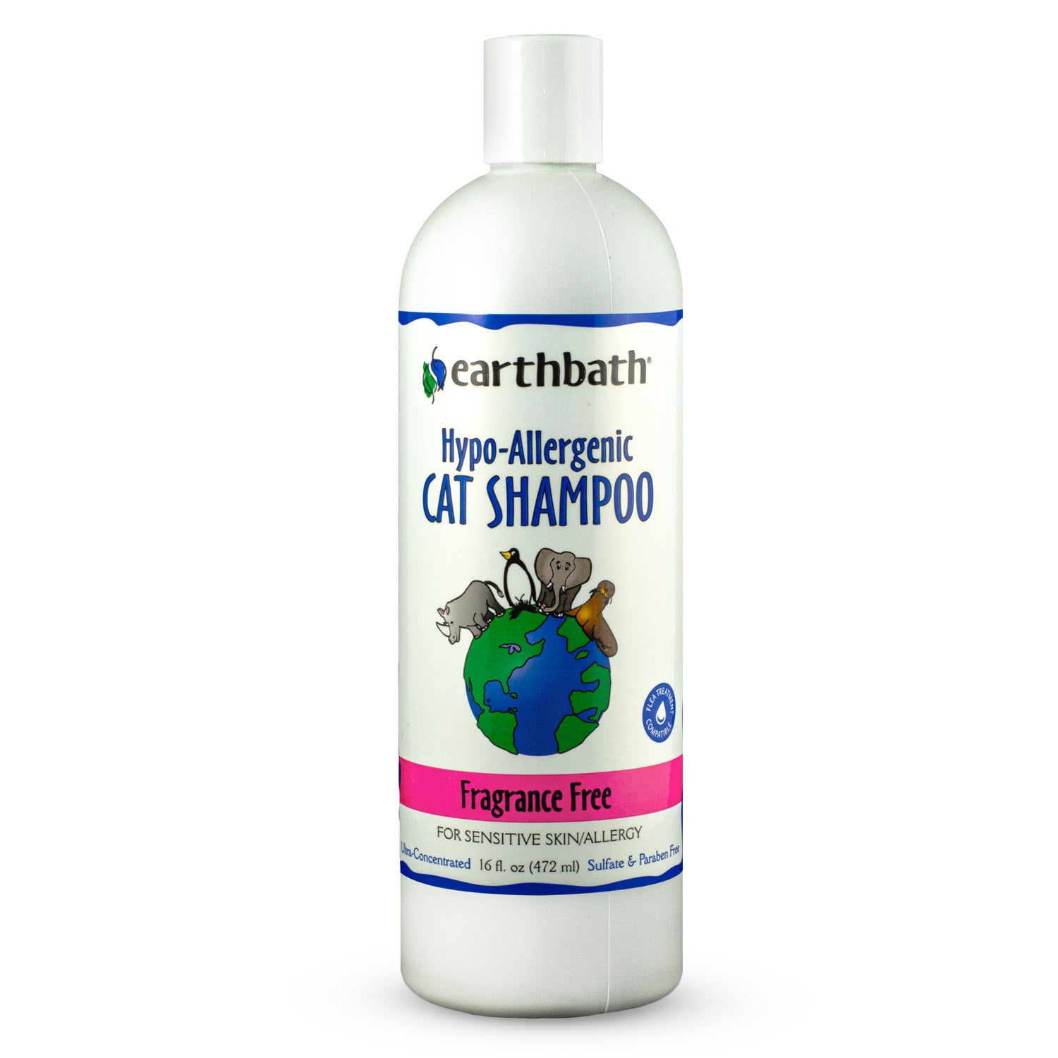 earthbath Hypo-Allergenic Cat Shampoo, Fragrance Free, for Sensitive Skin, Made in USA, 16 oz