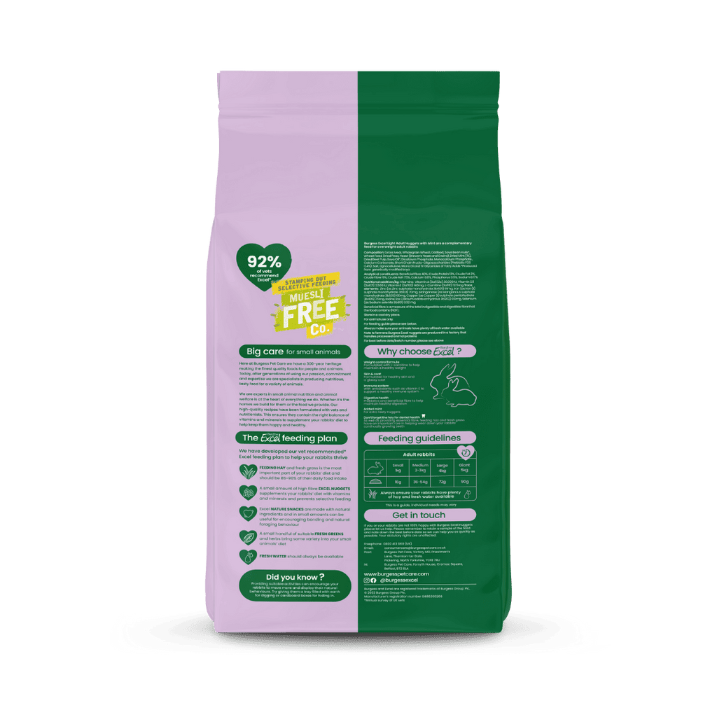 Burgess Excel Light Nuggets for Overweight Adult Rabbit - 1.5KG