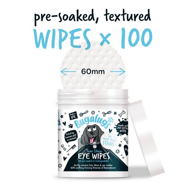 Bugalugs Tear Stain Biodegradable Eye Wipes for Dogs & Cats - 100WIPES