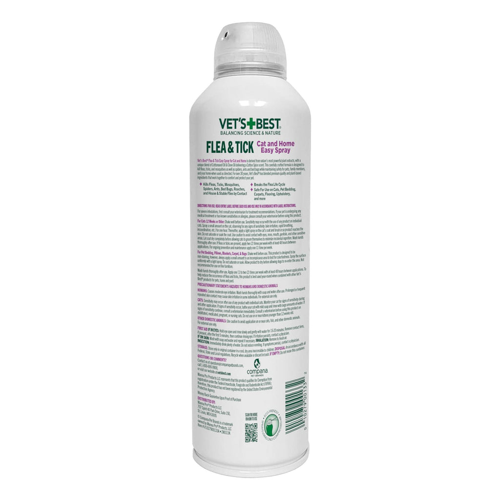 Vet’s Best Flea and Tick Cat Easy Spray – Cotton Spice Scent, 14 oz.
