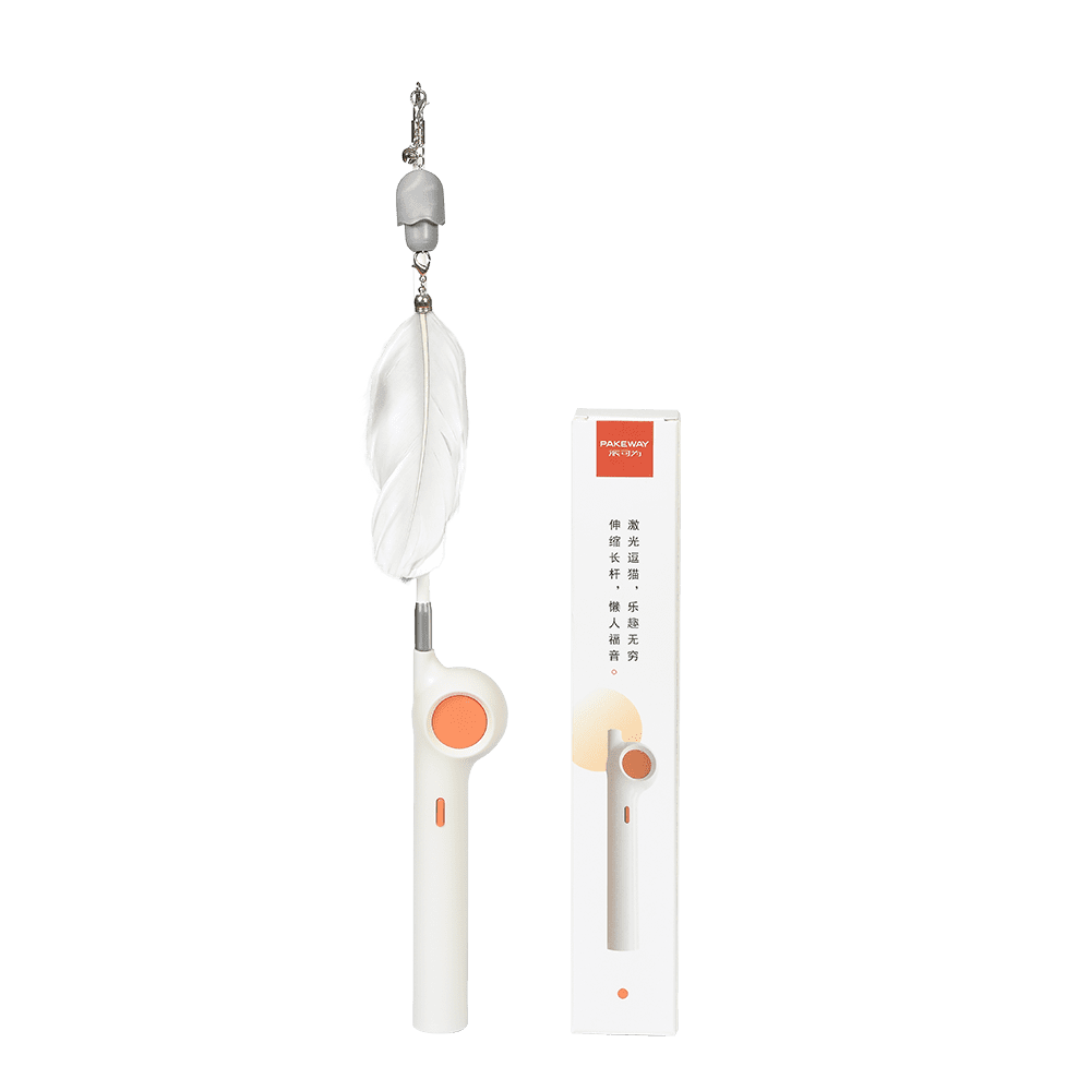Pakeway Lucky retractable wand Cat Teaser with Led lamp & Feather