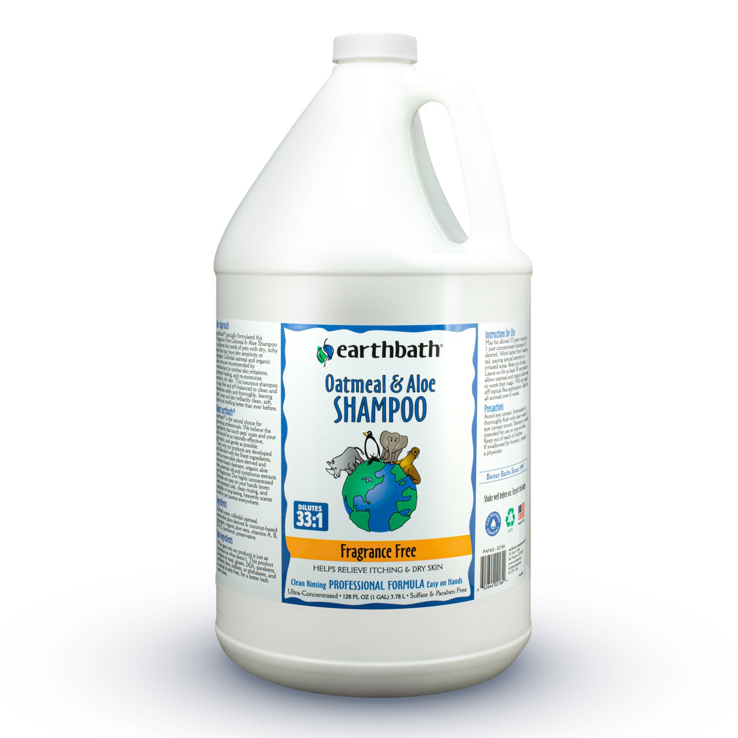 earthbath Oatmeal & Aloe Shampoo – Fragrance Free, Made in USA, 128 oz (1 Gallon )