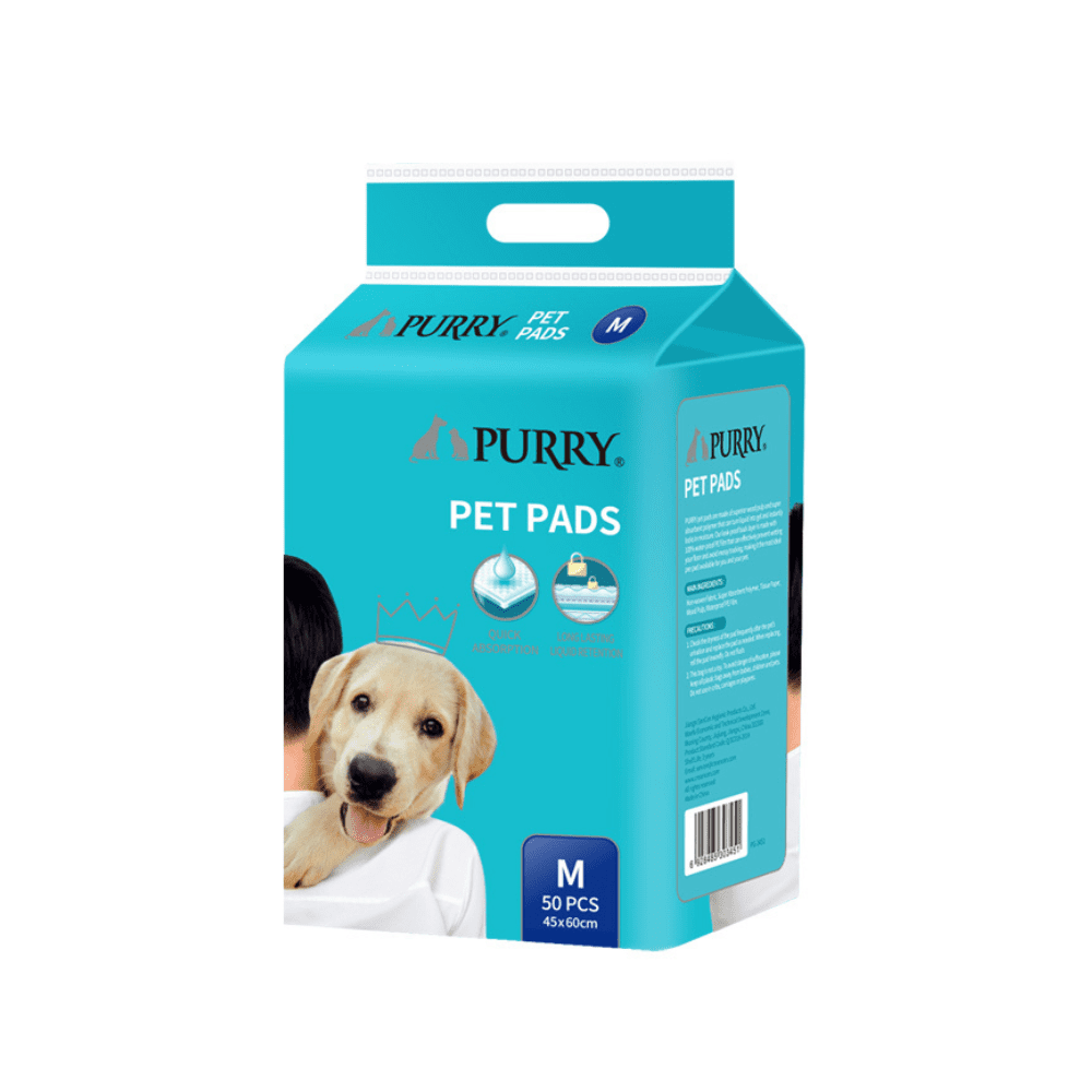 Purry Pet Training Pads Quick Absorbent , Leak Proof And 5 Layer With Floor Sticker 45x60Cm-50Pcs