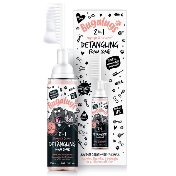 Bugalugs 2in1 Papaya & Coconut Detangling Foam Comb for Dogs & Cats - 150ML