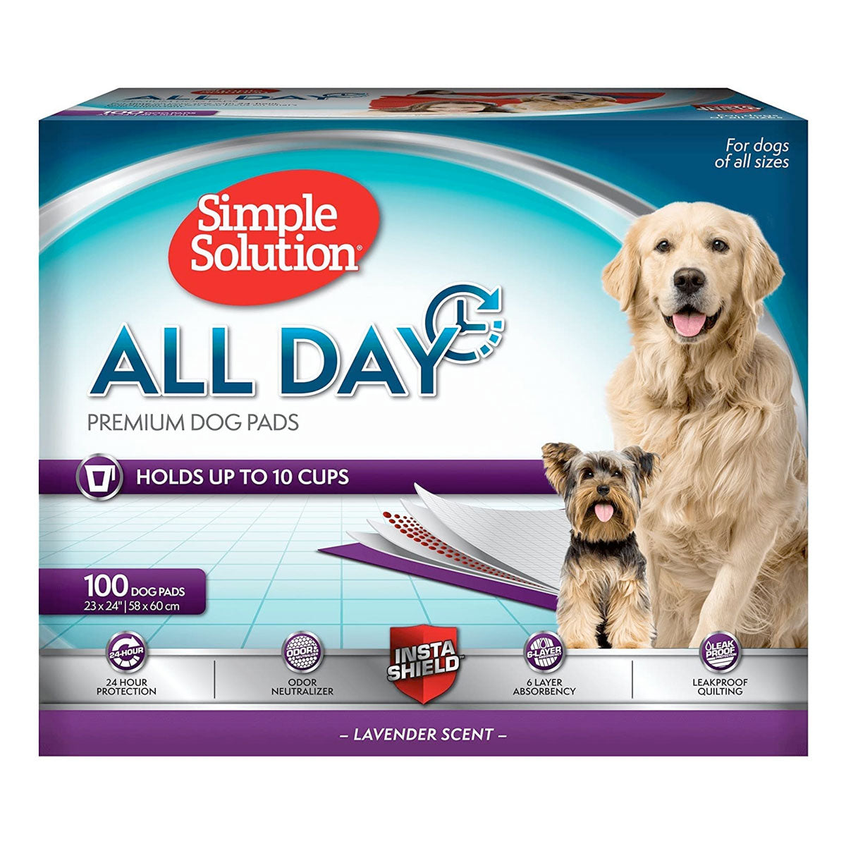 Simple Solution All Day Premium Dog Pads, Lavender Scent, 23Inch x 24Inch – Pack of 100