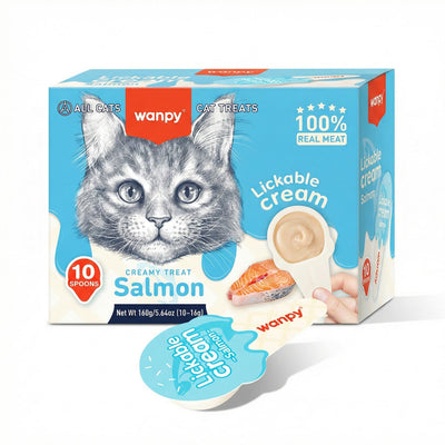 WANPY Lickable Cream Spoon – Salmon For Cat – (16 g x 10 Pieces / box)