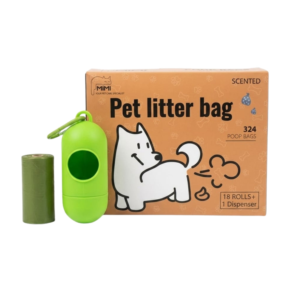 Mimi Eco-Friendly Degradable Dog Poop Bags – 324 Bags (18 Rolls)with Dispenser
