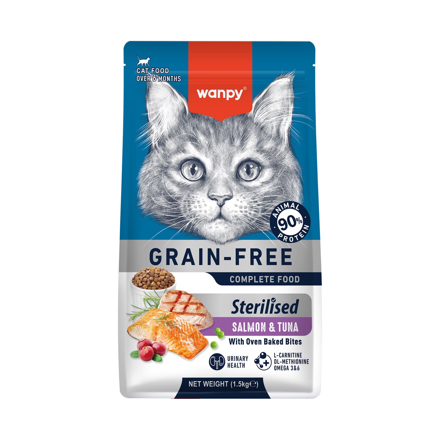 WANPY Grain Free Sterilized Cat Food – Salmon & Tuna Recipe — 1.5Kg