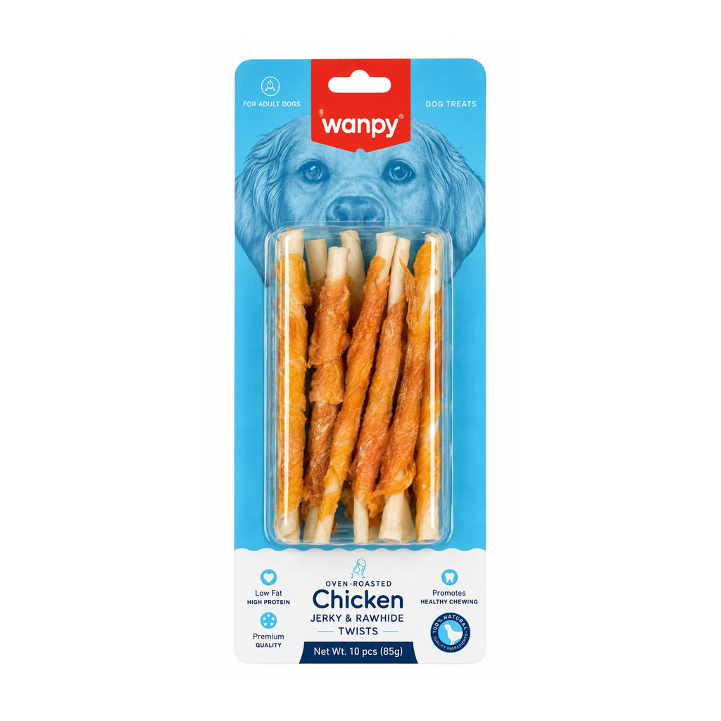Wanpy Chicken Jerky & Rawhide Twists -10 Pieces(85 g)