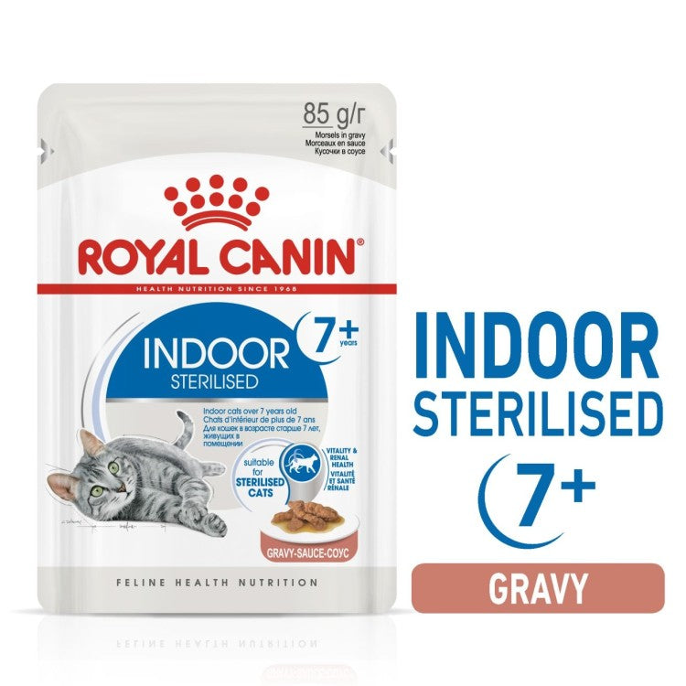 Royal Canin Indoor Sterilised 7+ in Chunks In Gravy Cat Wet Food 12 x 85 g - Pack of 12