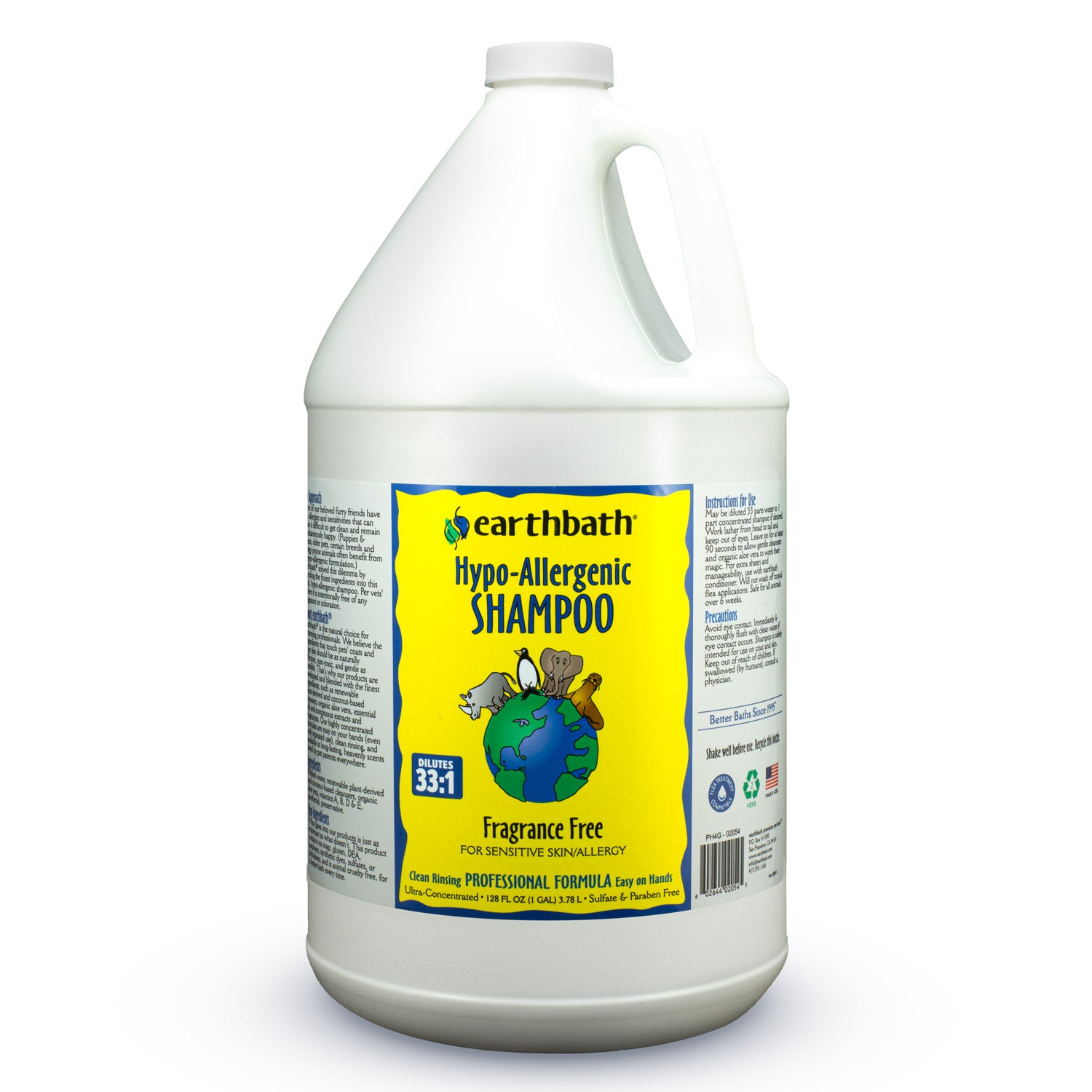 earthbath Hypo-Allergenic Shampoo, Fragrance Free, for Sensitive Skin/Allergy, Made in USA, 128 oz (1 Gallon)
