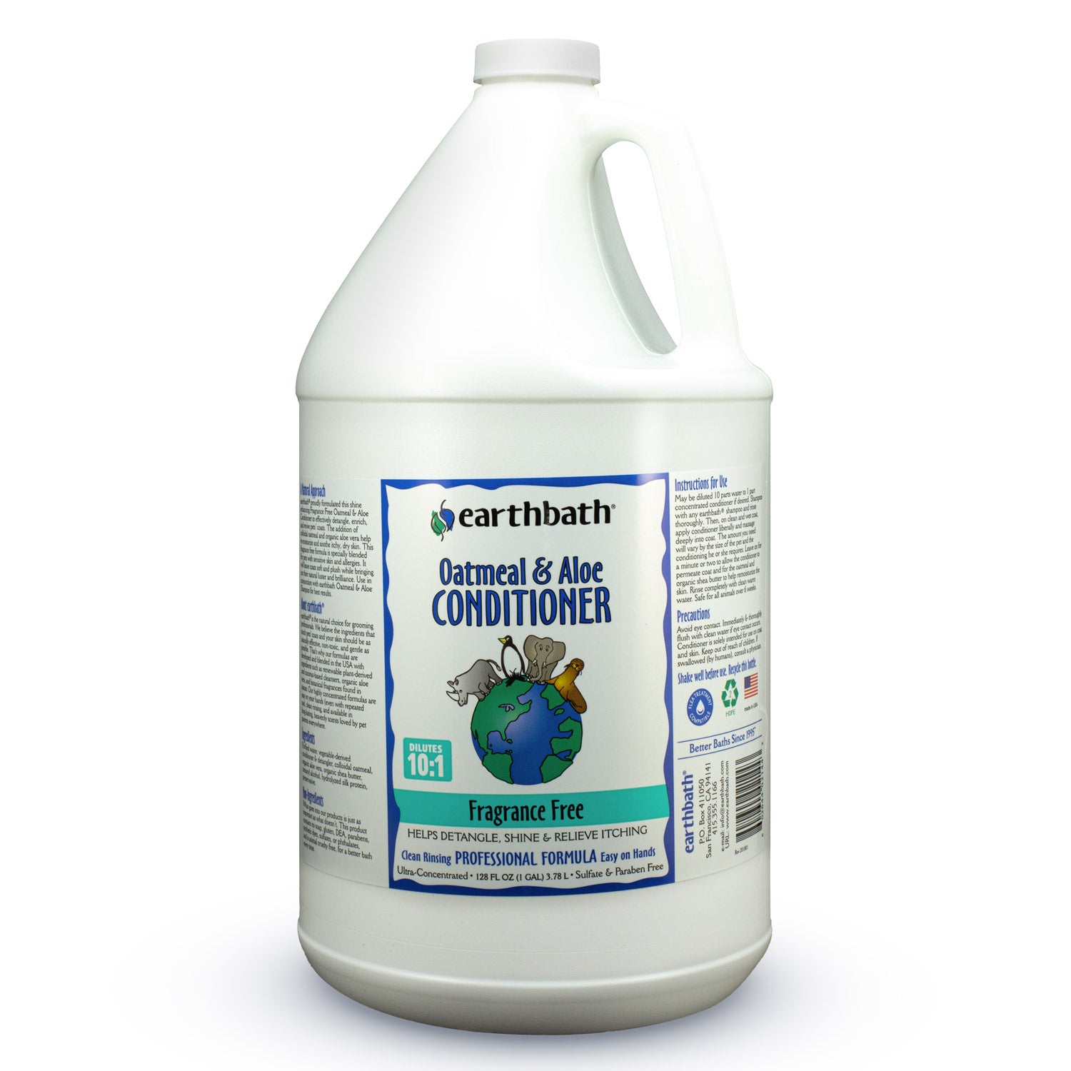 earthbath Oatmeal & Aloe Conditioner, Fragrance Free, Helps Relieve Itchy Dry Skin, Made in USA, 128 oz (1 Gallon)