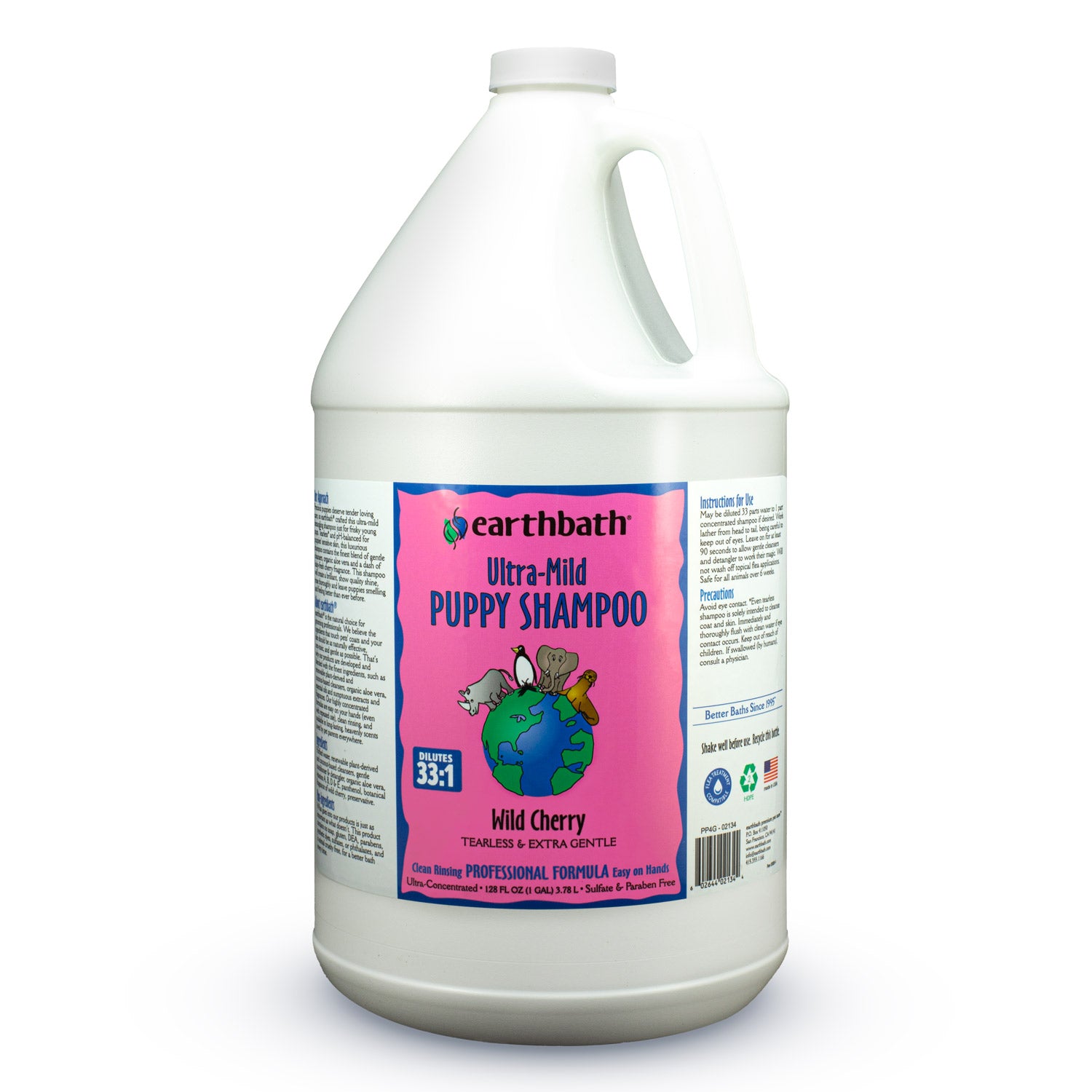 earthbath Ultra-Mild Puppy Shampoo, Wild Cherry, Tearless & Extra Gentle, Made in USA, 128 oz (1 Gallon)