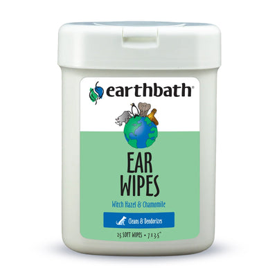 earthbath Ear Wipes with Witch Hazel for Dogs, Cats, Puppies & Kittens, 25 ct re-sealable container