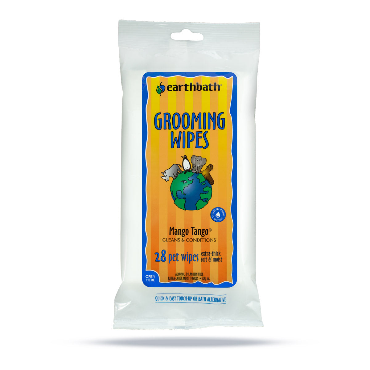 earthbath Grooming Wipes – Extra-thick & extra Large, Mango Tango, 28 ct