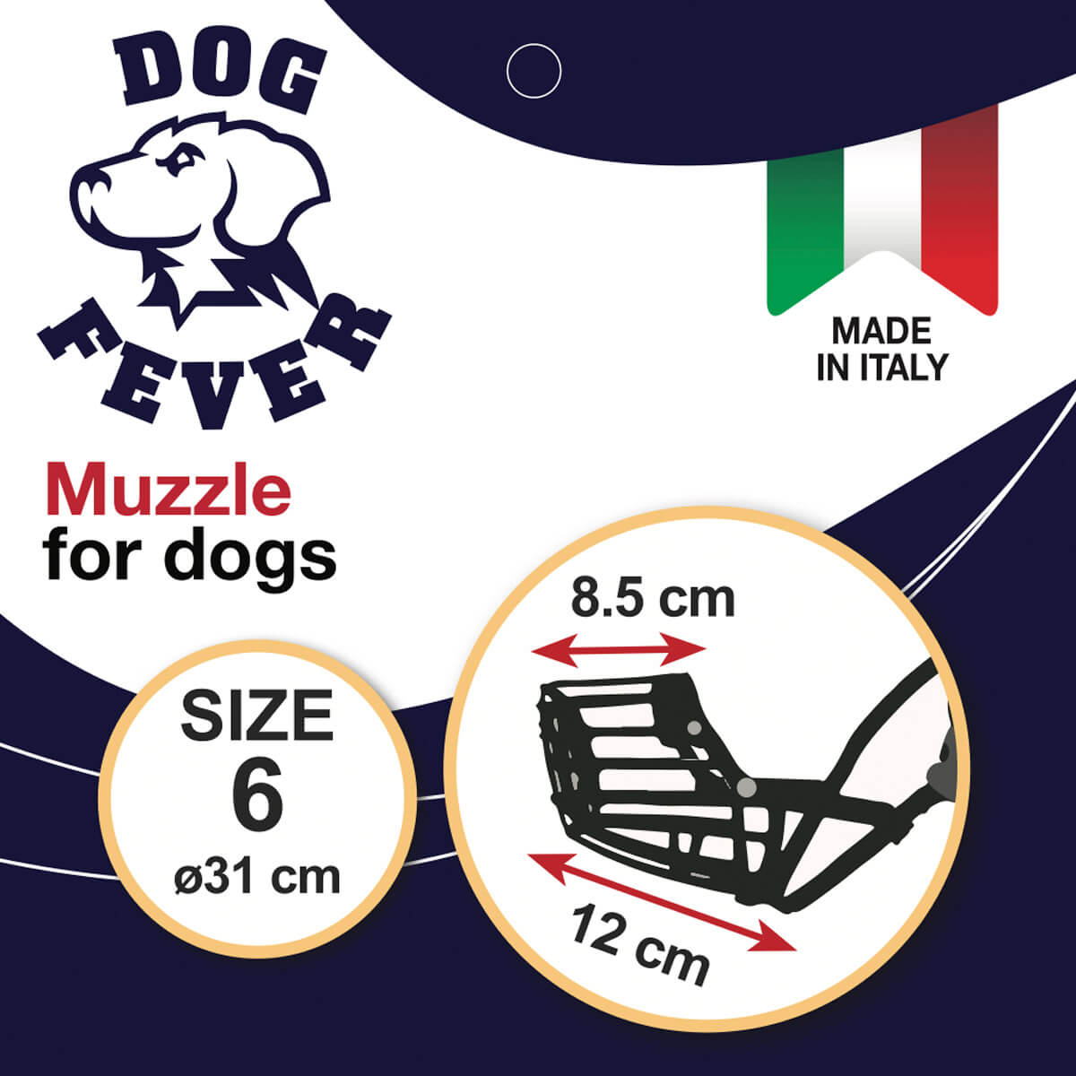 Dog Fever Plastic Dog Muzzle with Nylon Strap — black / Size 6