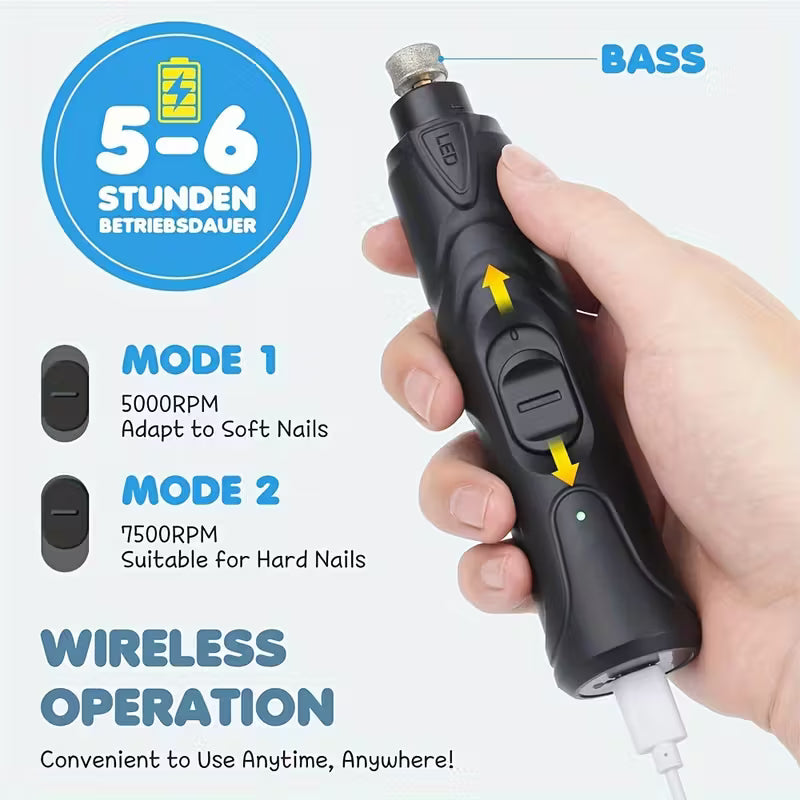 Pet Nail Grinder 2-Speed Cordless With Led Light