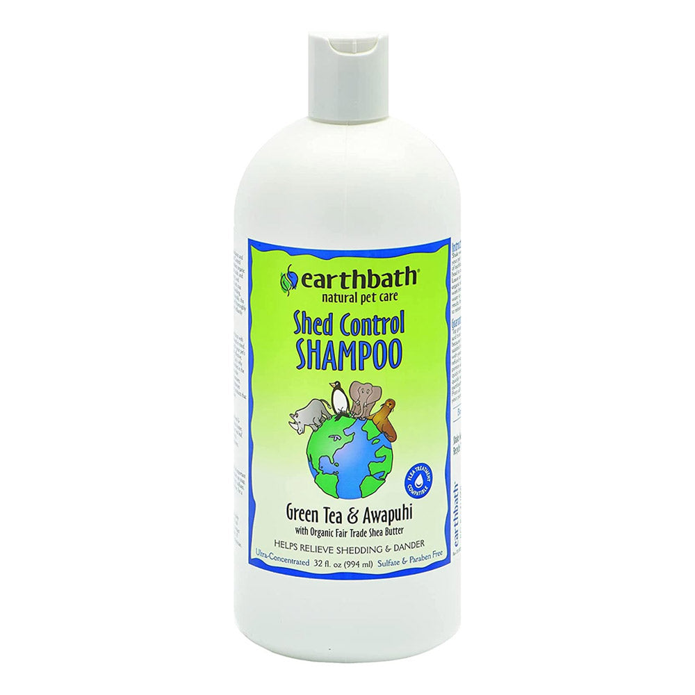 earthbath Shed Control Shampoo, Green Tea & Awapuhi with Organic Fair Trade Shea Butter, Helps Relieve Shedding & Dander, Made in USA – 32 oz