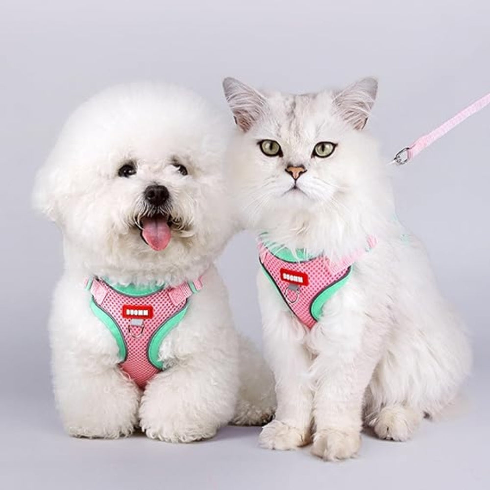 Pet Vest Harness With Leash- Pink Small ( 24-32cm Neck)