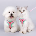 Pet Vest Harness With Leash- Pink Small ( 24-32cm Neck)