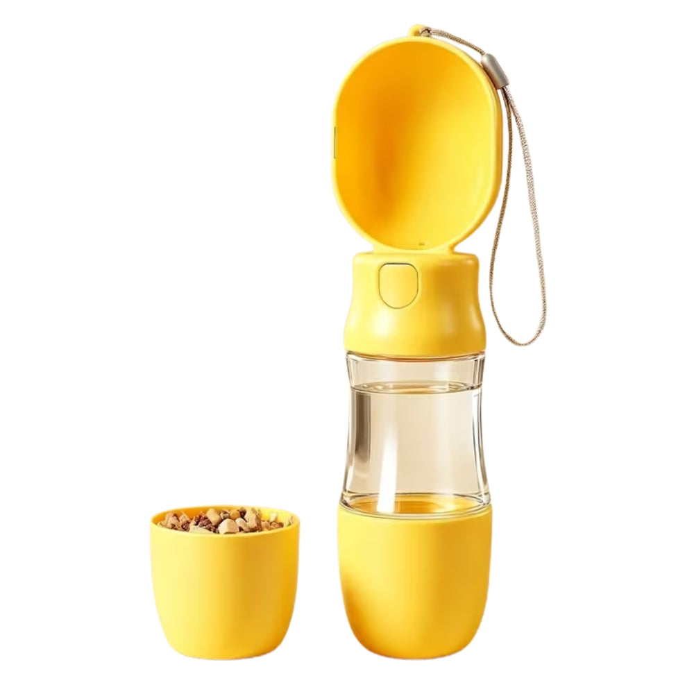 Cozy Paws 2-in-1 Portable Pet Water &amp; Food Cup – 350 ml, Yellow