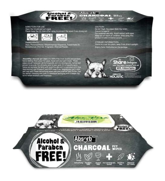 Absorb Plus Charcoal Pet Wipes Aloe Vera Scented