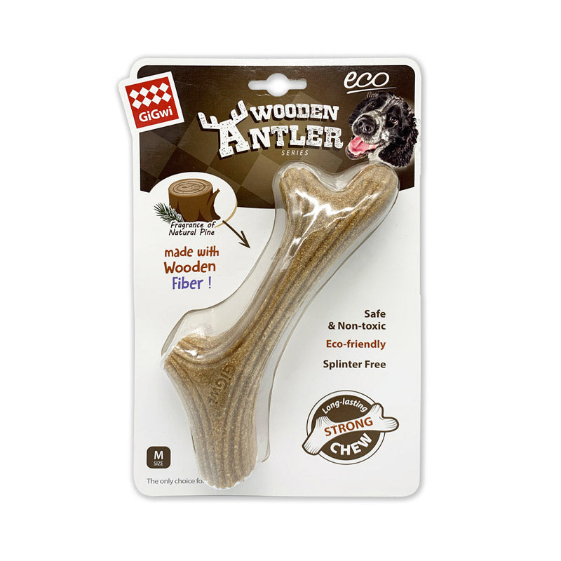 Dog Chew Wooden Antler with Natural Wood and Synthetic Material
